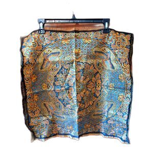 Asian Silk Brocade Panel Textile Flying Cranes Chrysanthemums Vintage 1920s